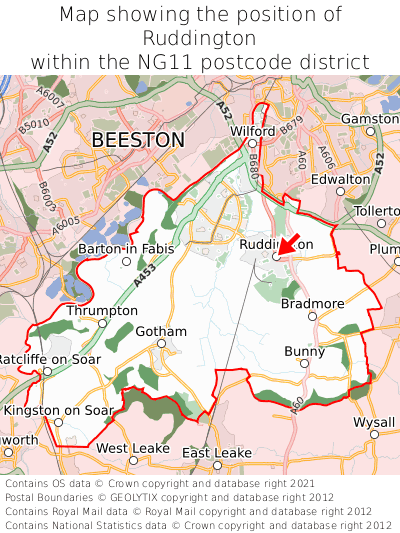 Map showing location of Ruddington within NG11