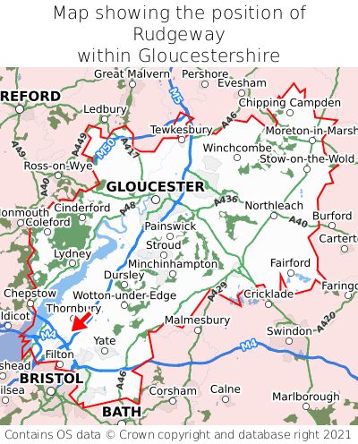 Map showing location of Rudgeway within Gloucestershire