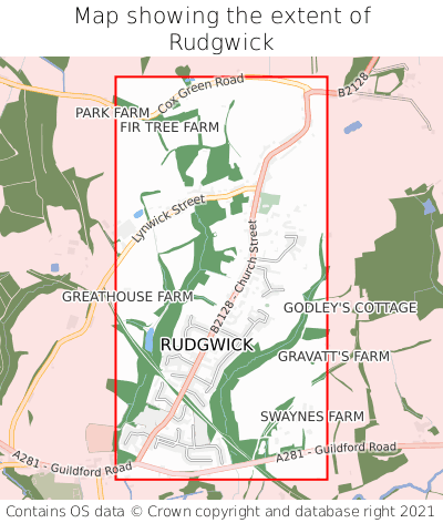 Map showing extent of Rudgwick as bounding box