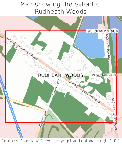 Map showing extent of Rudheath Woods as bounding box