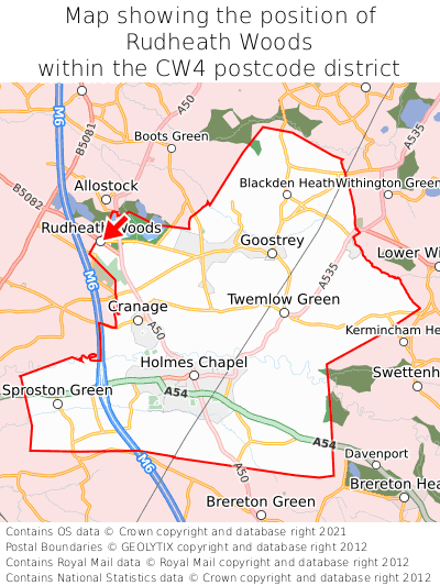 Map showing location of Rudheath Woods within CW4