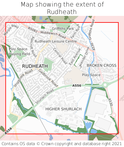 Map showing extent of Rudheath as bounding box