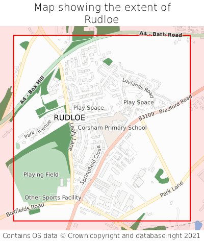 Map showing extent of Rudloe as bounding box