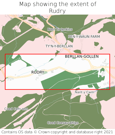 Map showing extent of Rudry as bounding box