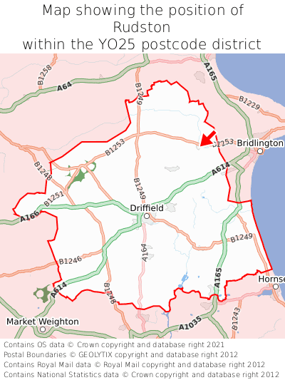 Map showing location of Rudston within YO25