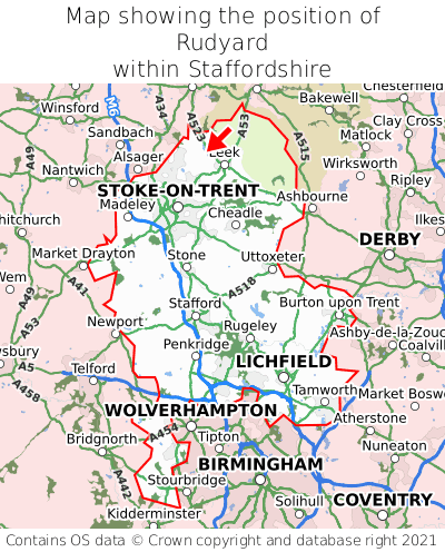 Map showing location of Rudyard within Staffordshire