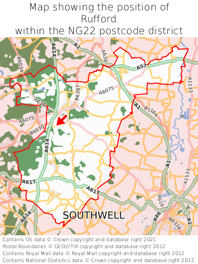 Map showing location of Rufford within NG22