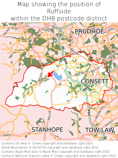 Map showing location of Ruffside within DH8