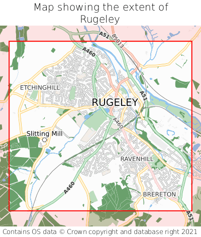 Map showing extent of Rugeley as bounding box