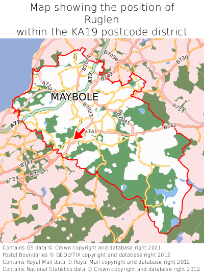 Map showing location of Ruglen within KA19