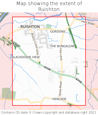 Map showing extent of Ruishton as bounding box