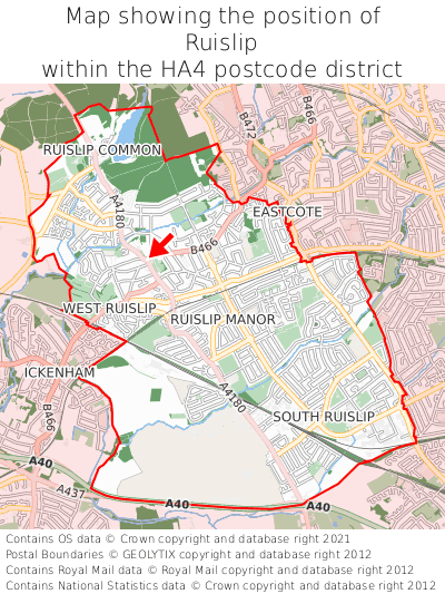 Map showing location of Ruislip within HA4