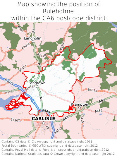 Map showing location of Ruleholme within CA6