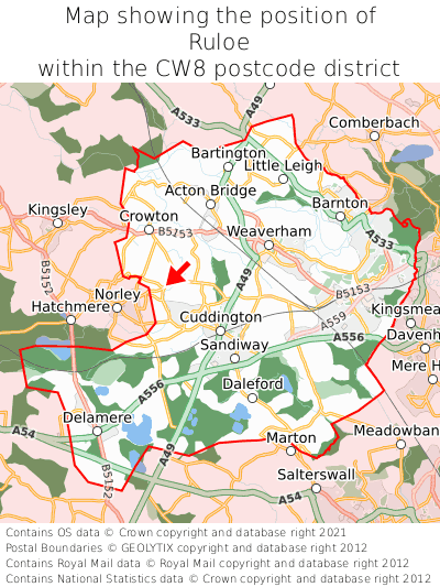 Map showing location of Ruloe within CW8