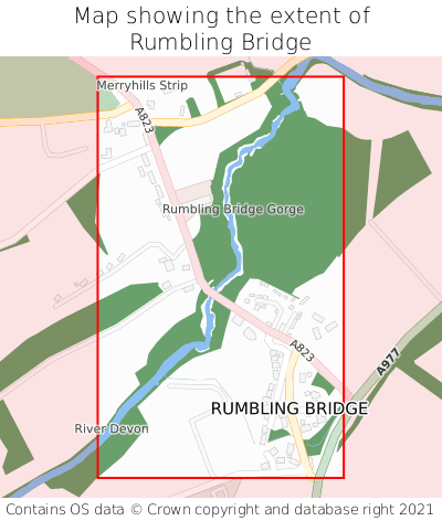 Map showing extent of Rumbling Bridge as bounding box