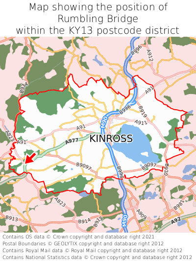 Map showing location of Rumbling Bridge within KY13