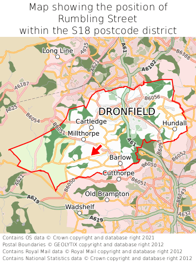 Map showing location of Rumbling Street within S18