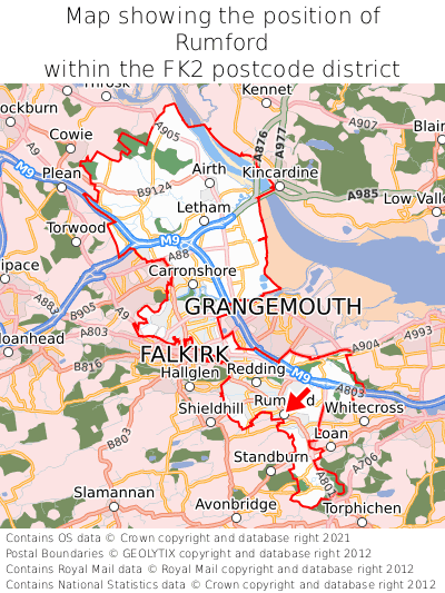 Map showing location of Rumford within FK2