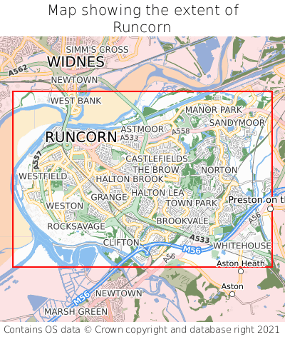 Map showing extent of Runcorn as bounding box