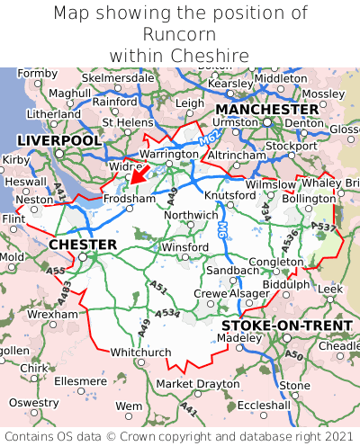 Map showing location of Runcorn within Cheshire