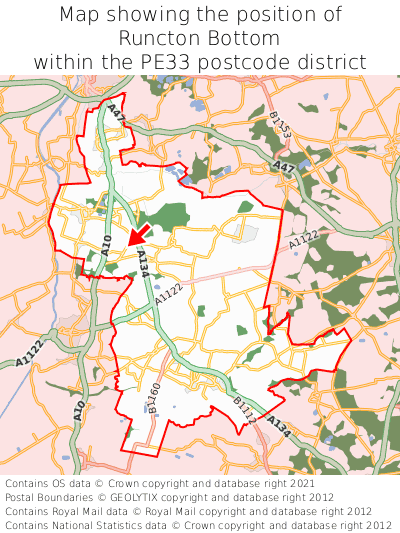 Map showing location of Runcton Bottom within PE33