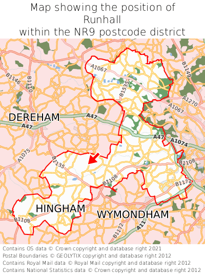 Map showing location of Runhall within NR9