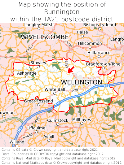 Map showing location of Runnington within TA21