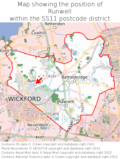 Map showing location of Runwell within SS11