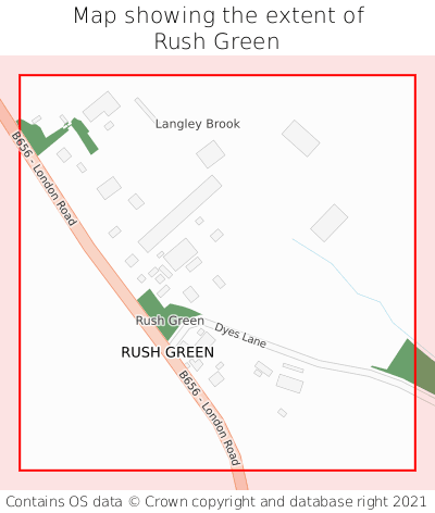 Map showing extent of Rush Green as bounding box