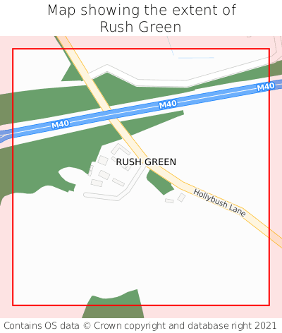 Map showing extent of Rush Green as bounding box