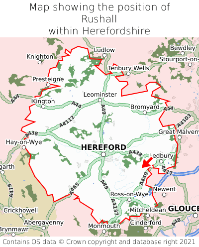 Map showing location of Rushall within Herefordshire