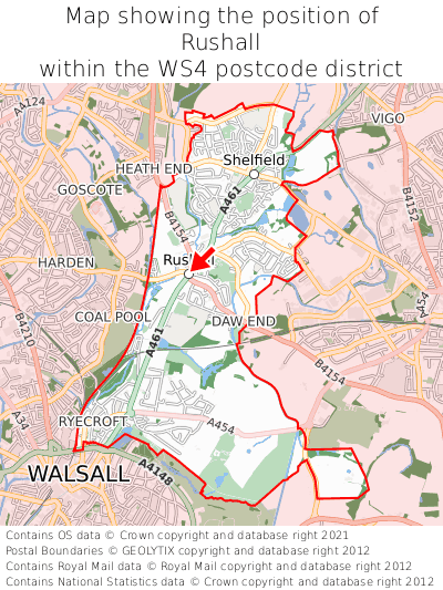 Map showing location of Rushall within WS4