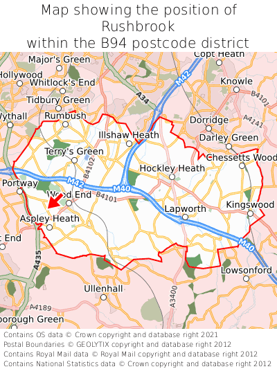 Map showing location of Rushbrook within B94