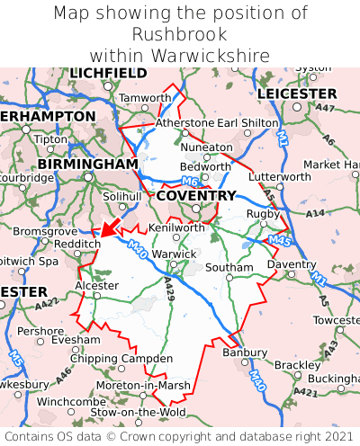Map showing location of Rushbrook within Warwickshire