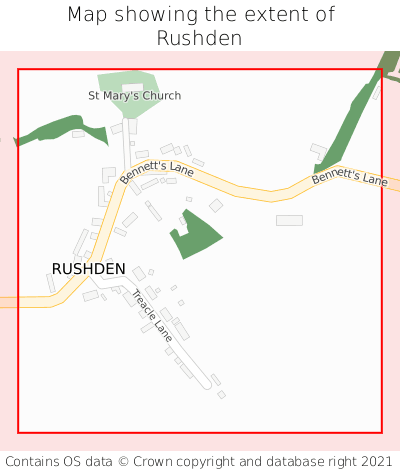 Map showing extent of Rushden as bounding box