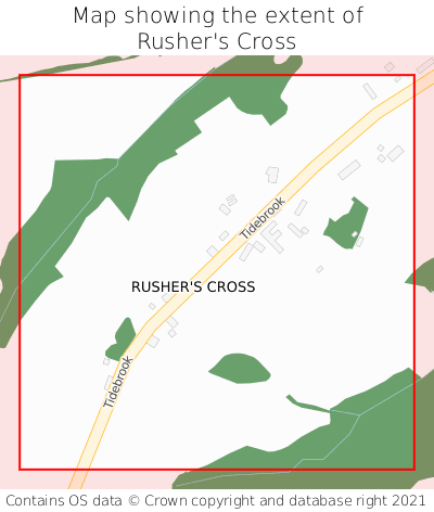 Map showing extent of Rusher's Cross as bounding box