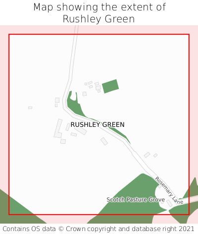 Map showing extent of Rushley Green as bounding box