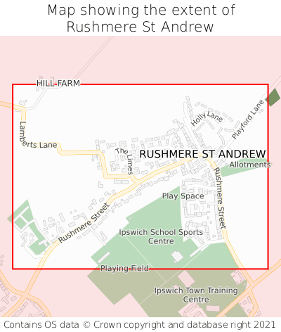 Map showing extent of Rushmere St Andrew as bounding box