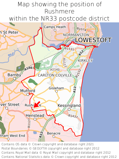 Map showing location of Rushmere within NR33