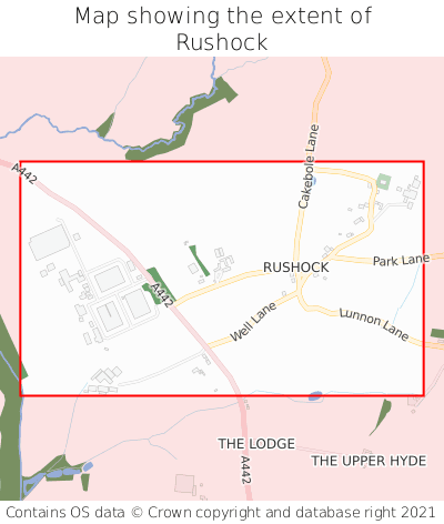 Map showing extent of Rushock as bounding box