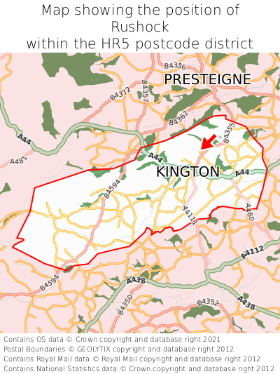 Map showing location of Rushock within HR5