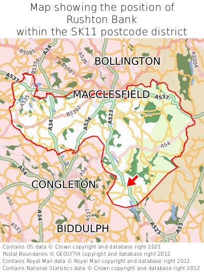 Map showing location of Rushton Bank within SK11