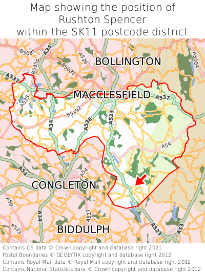 Map showing location of Rushton Spencer within SK11