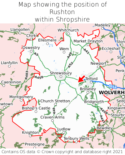 Map showing location of Rushton within Shropshire