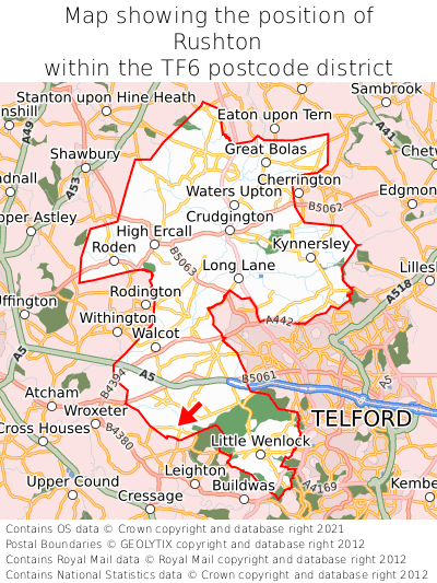 Map showing location of Rushton within TF6