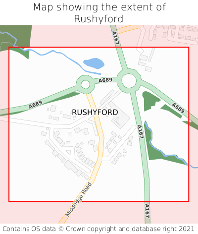 Map showing extent of Rushyford as bounding box