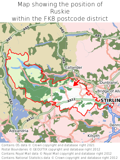 Map showing location of Ruskie within FK8