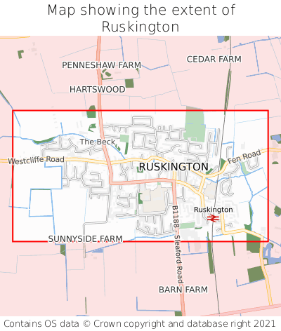 Map showing extent of Ruskington as bounding box