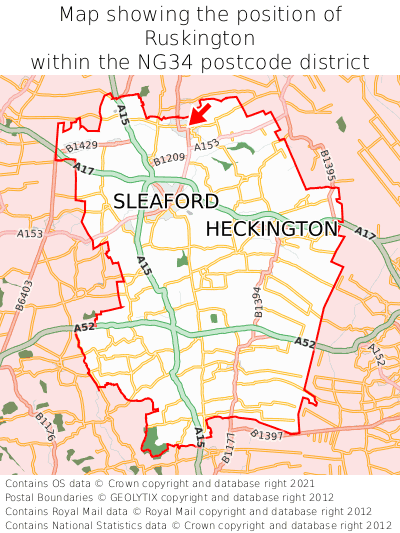 Map showing location of Ruskington within NG34