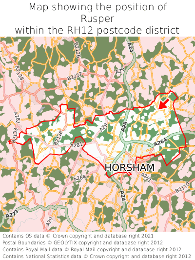 Map showing location of Rusper within RH12